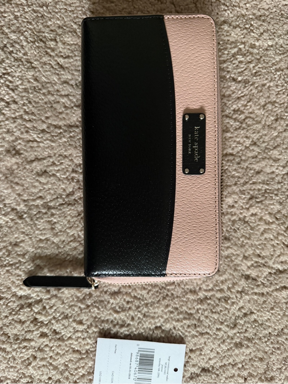 kate spade Black & Pale Pink Zip-Around Wallet